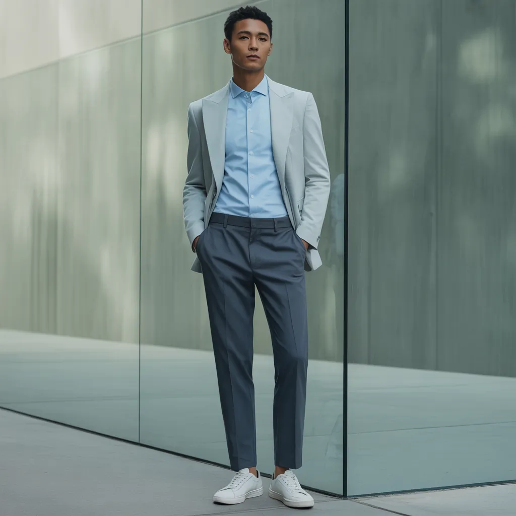 baby blue shirt outfit