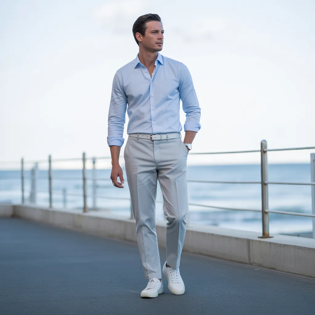 baby blue shirt outfit