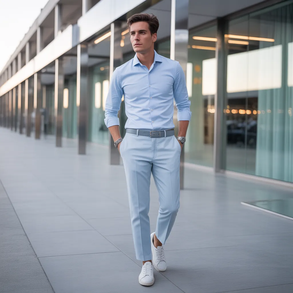 baby blue shirt outfit