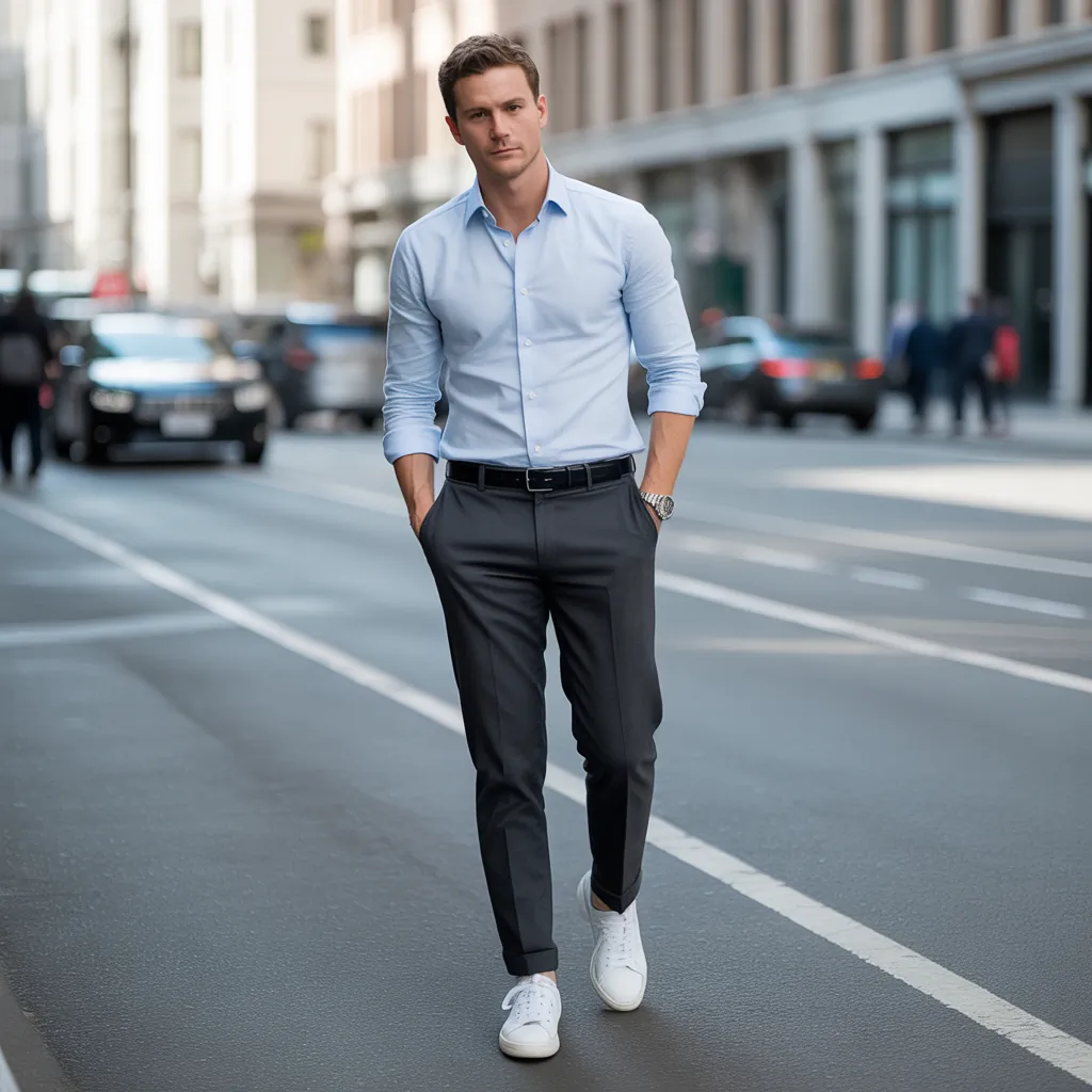 baby blue shirt outfit