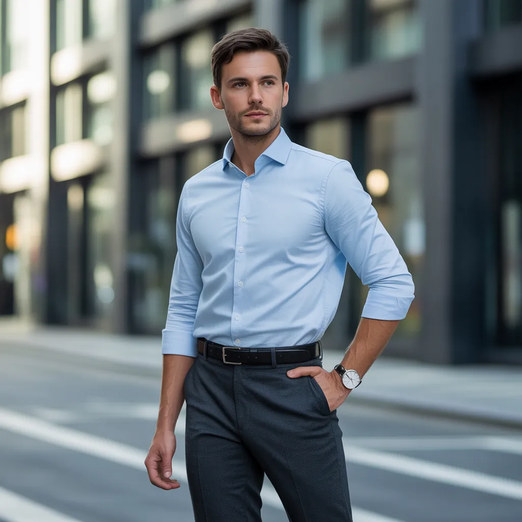 baby blue shirt outfit