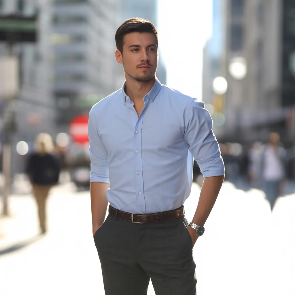 baby blue shirt outfit