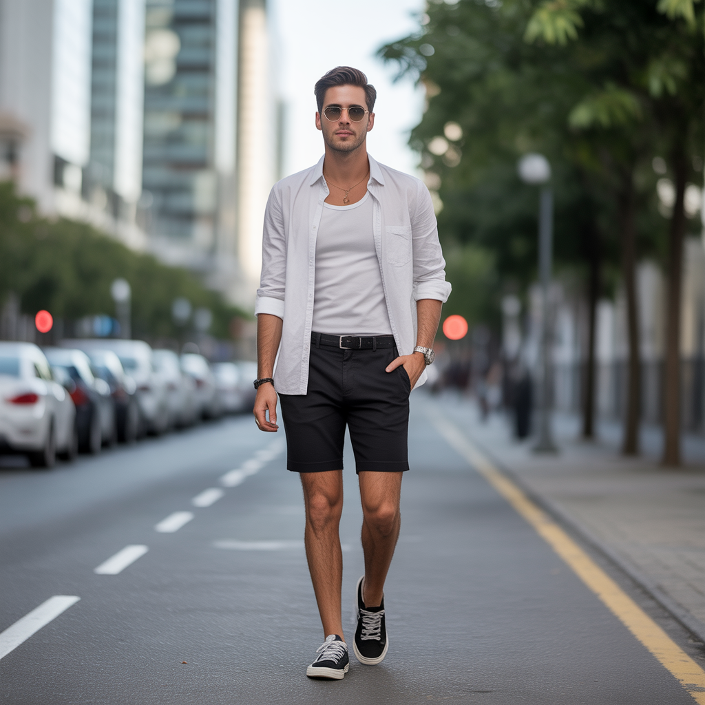 black shorts outfit men
