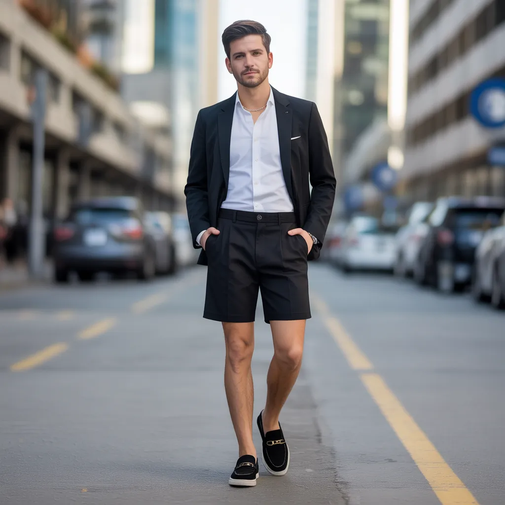 black shorts outfit men