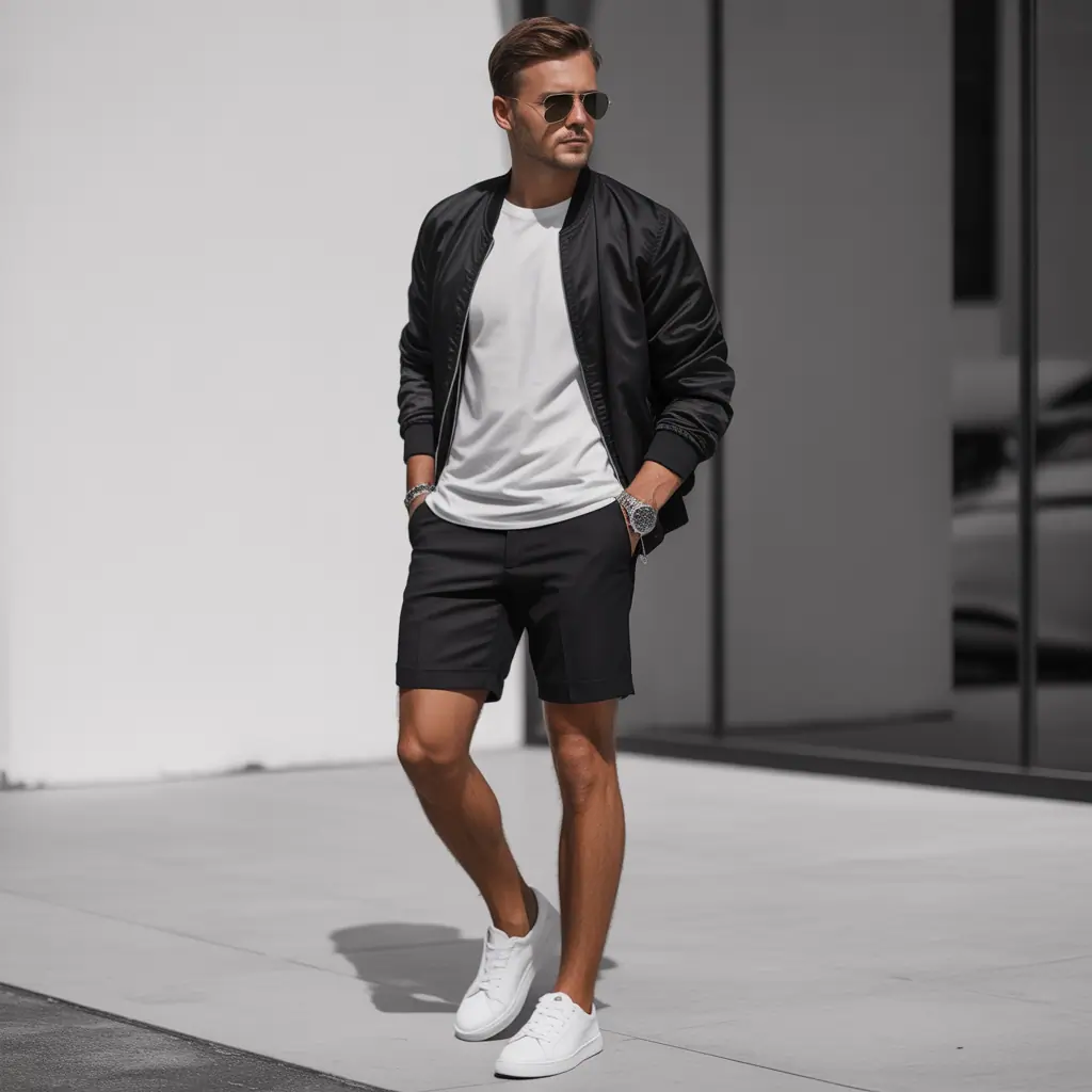 black shorts outfit men