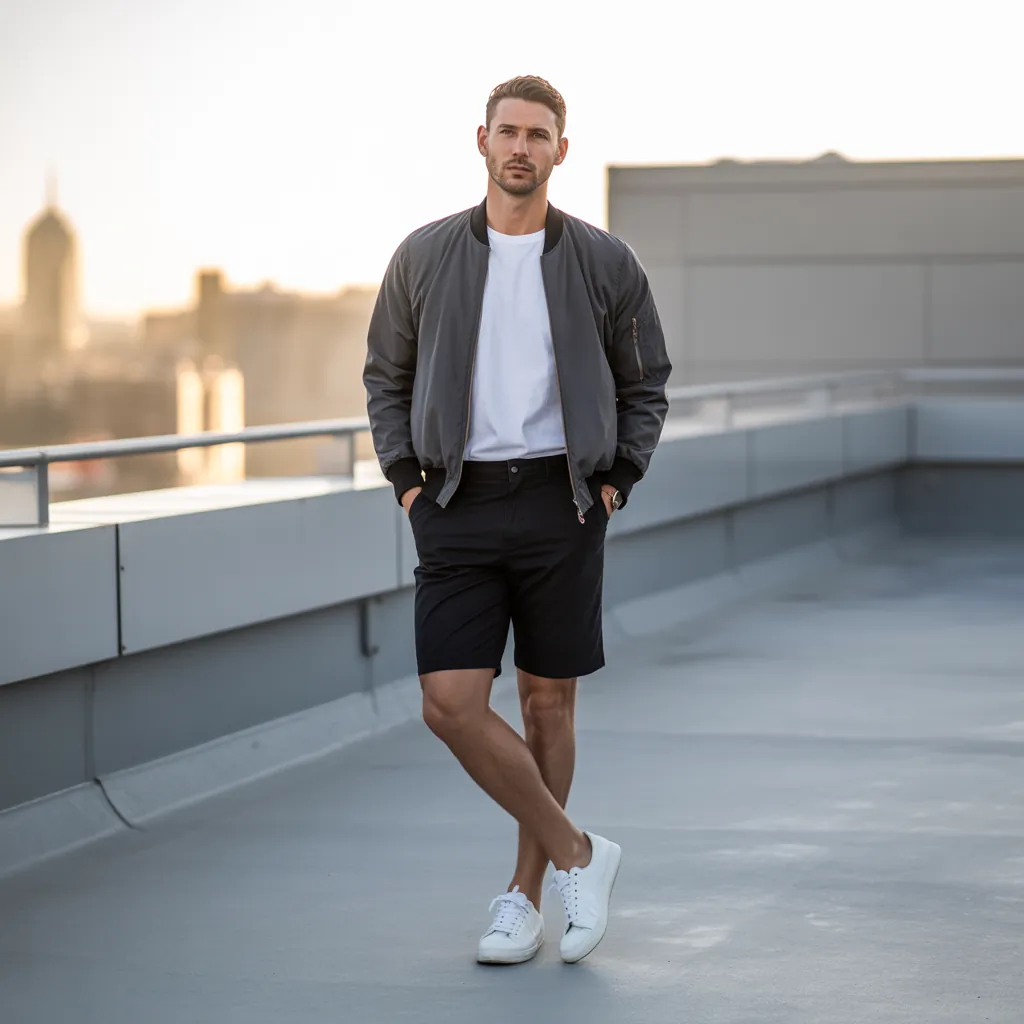 black shorts outfit men