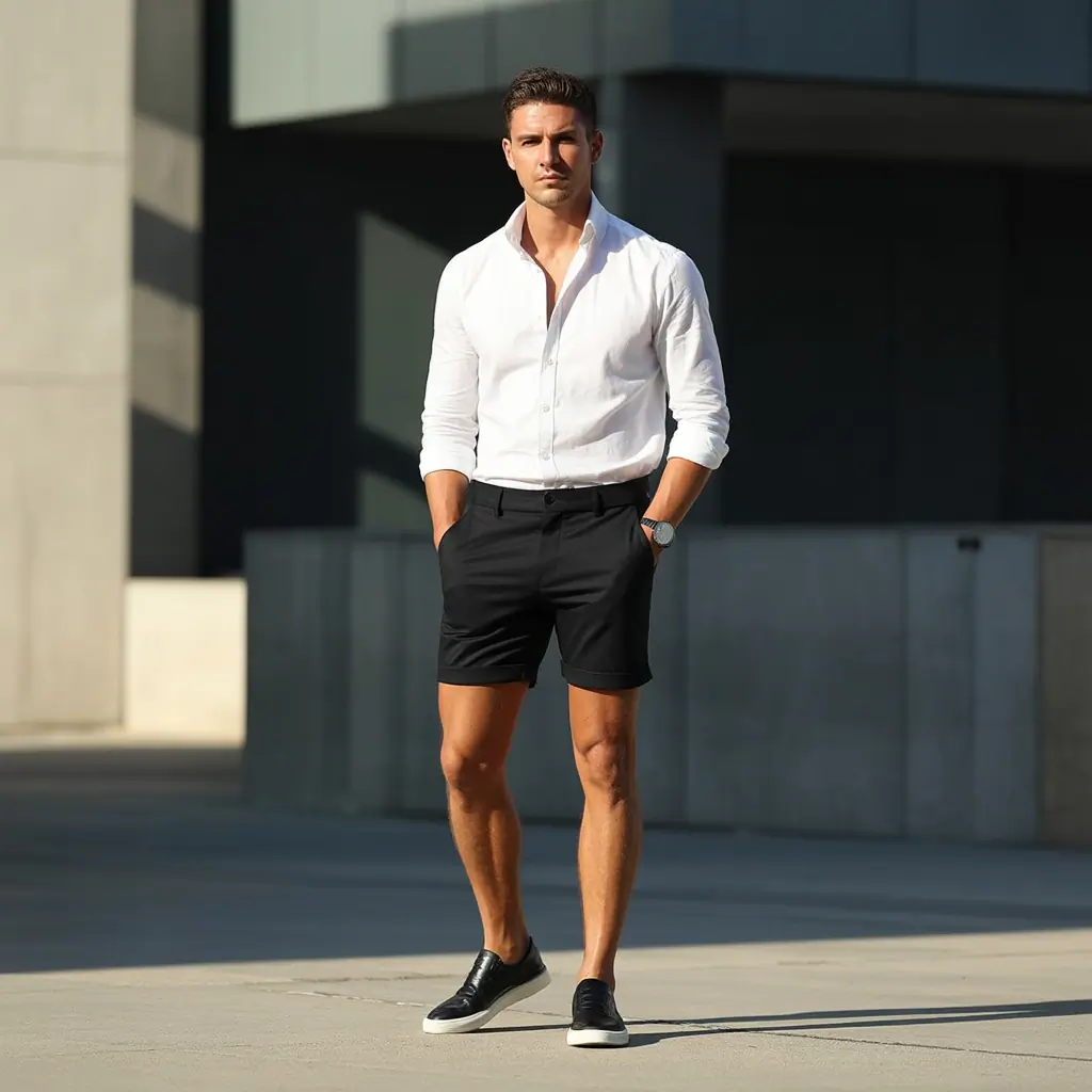 black shorts outfit men