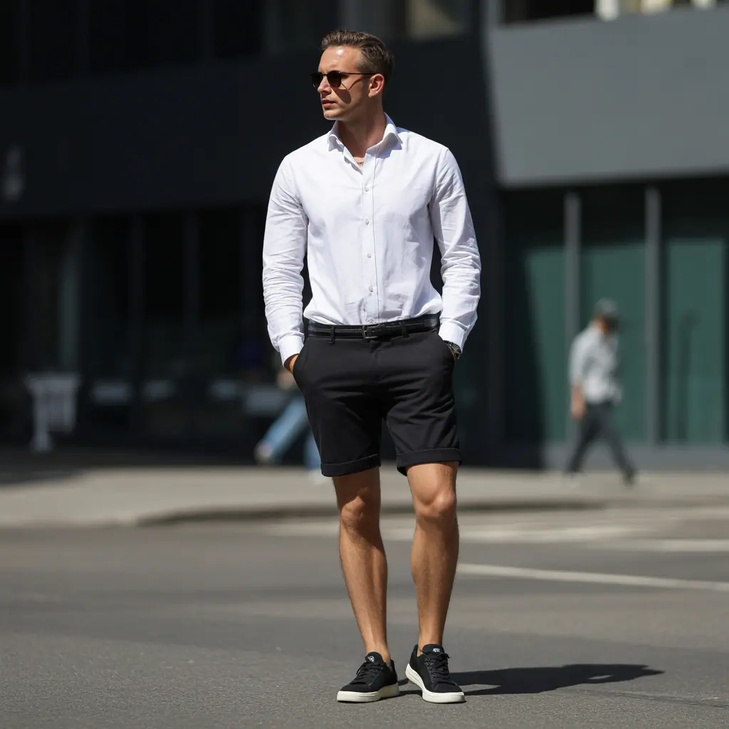 black shorts outfit men