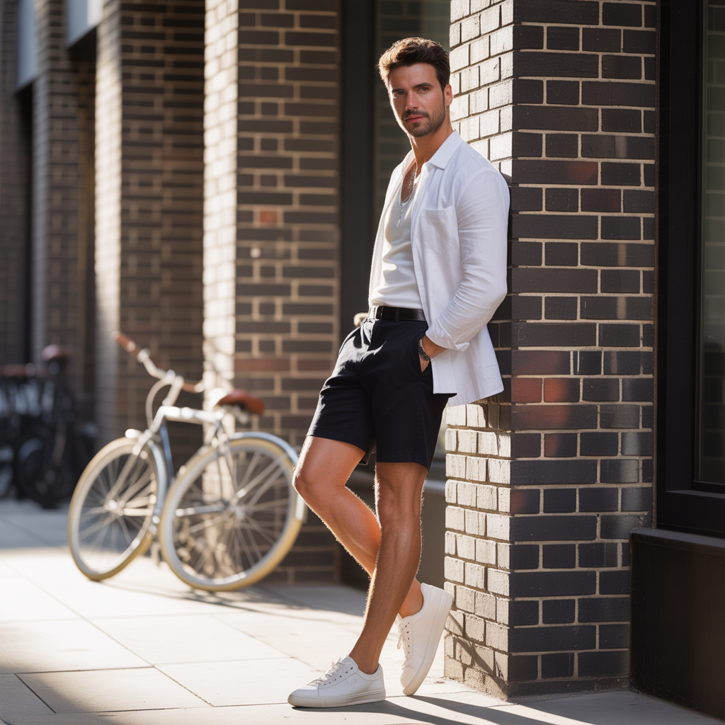 black shorts outfit men
