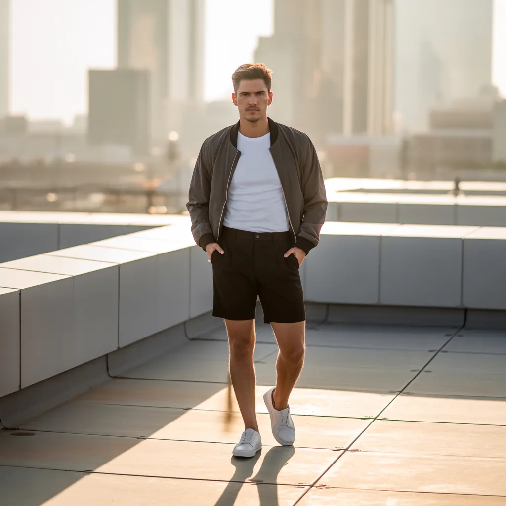 black shorts outfit men