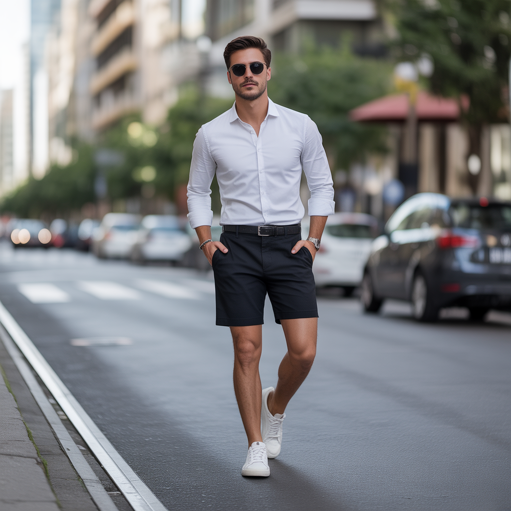 black shorts outfit men