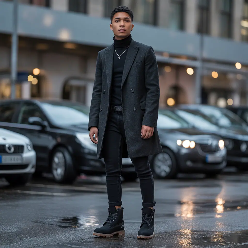 black timberland outfits men