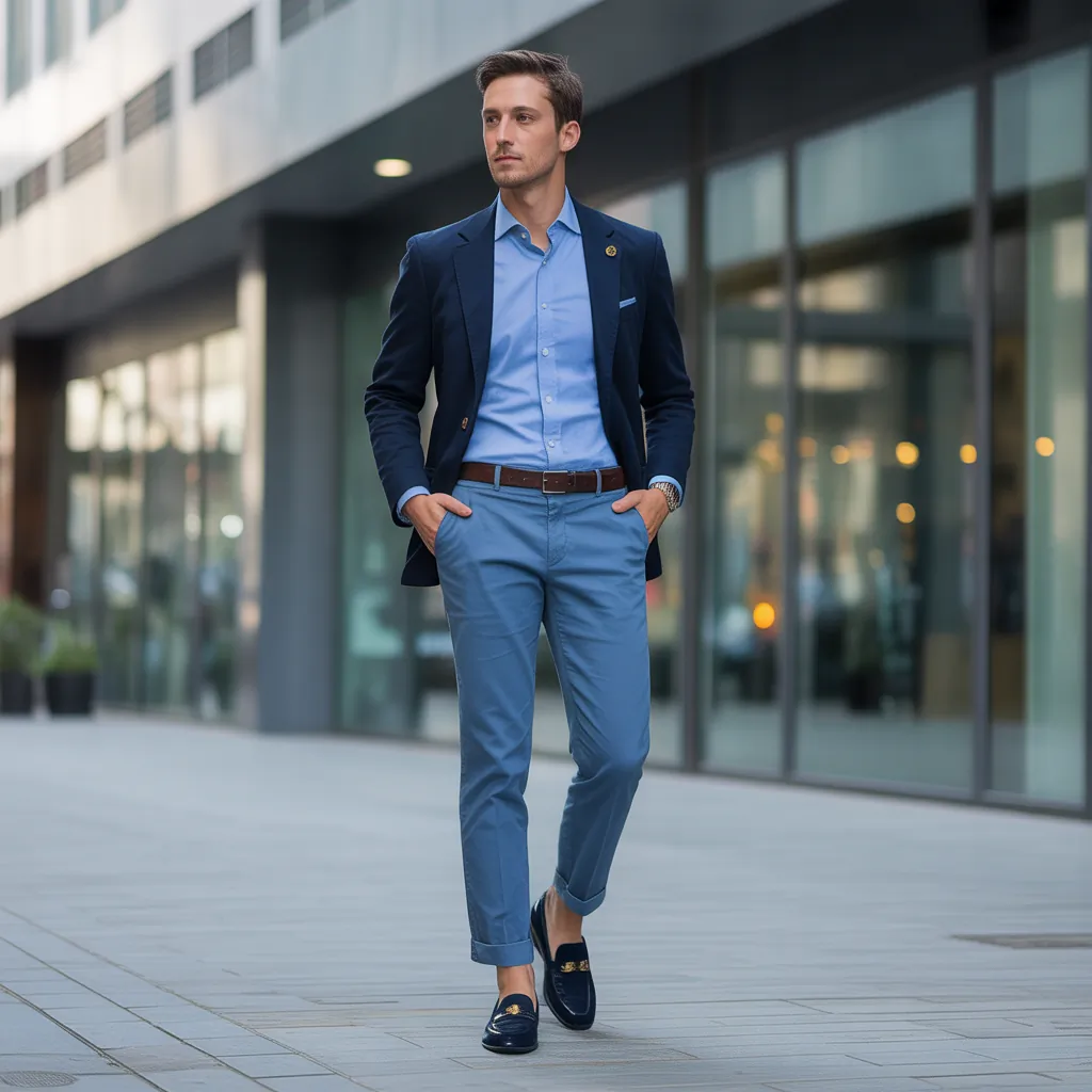 blue shirt outfit men