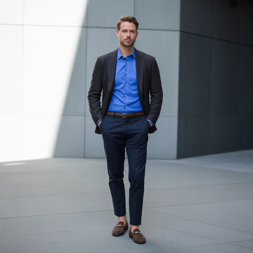 blue shirt outfit men