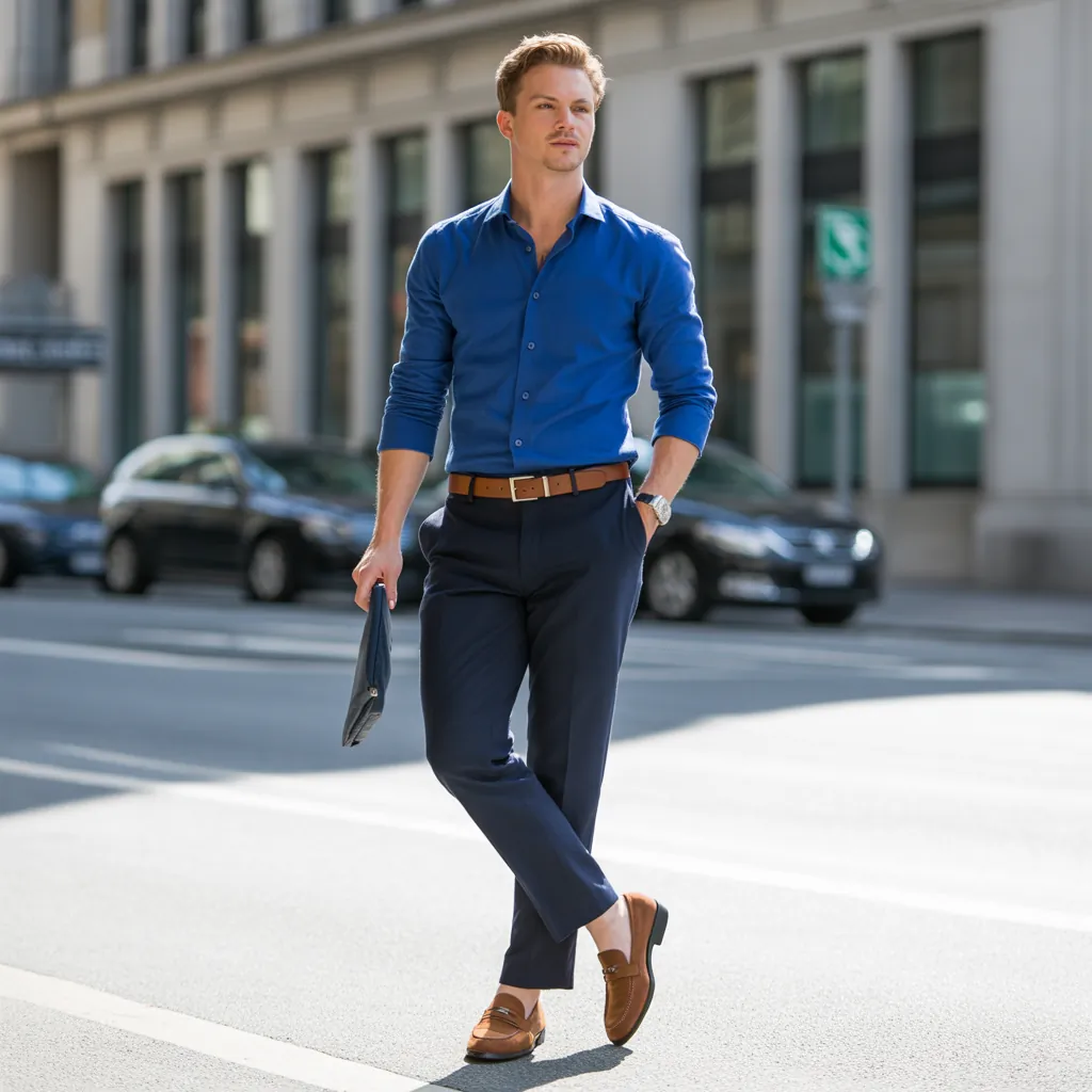 blue shirt outfit men