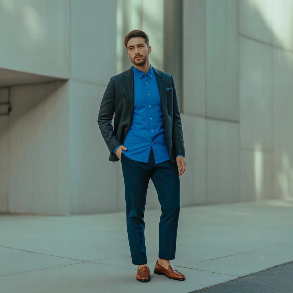 blue shirt outfit men