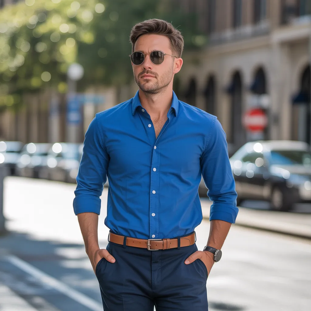 blue shirt outfit men