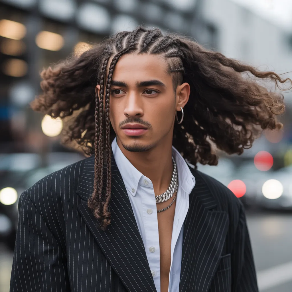 braids in front curly hair in back