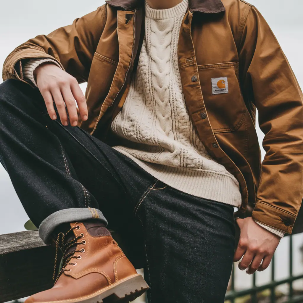 brown carhartt jacket outfit