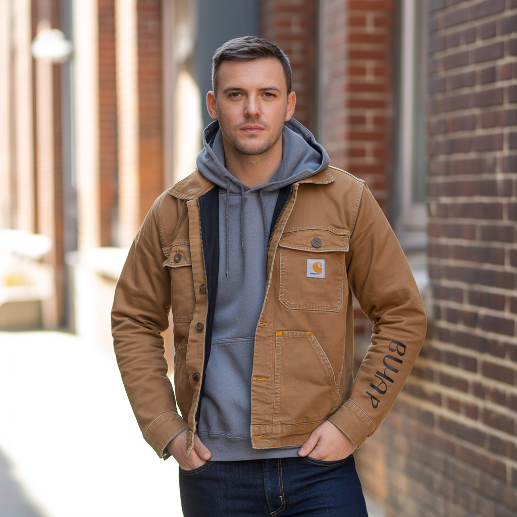 brown carhartt jacket outfit