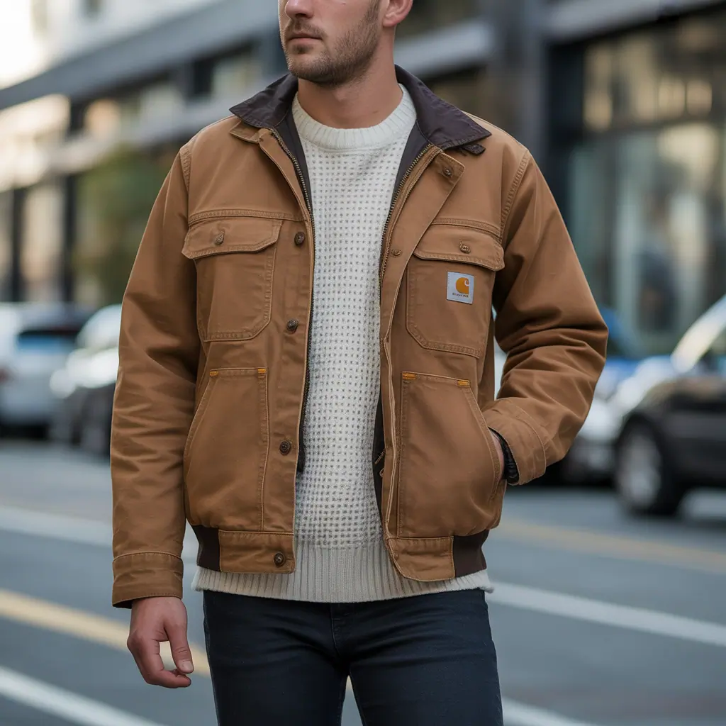 brown carhartt jacket outfit