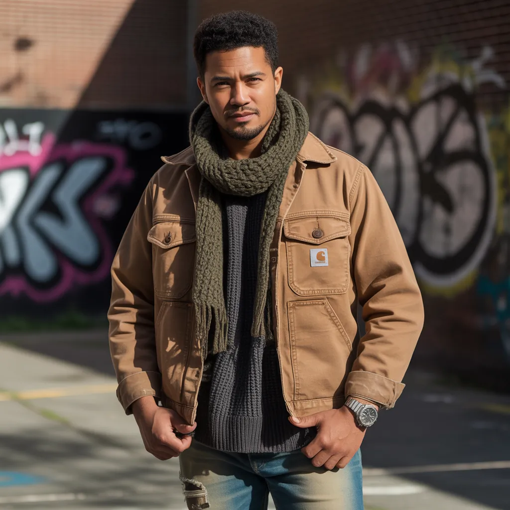 brown carhartt jacket outfit
