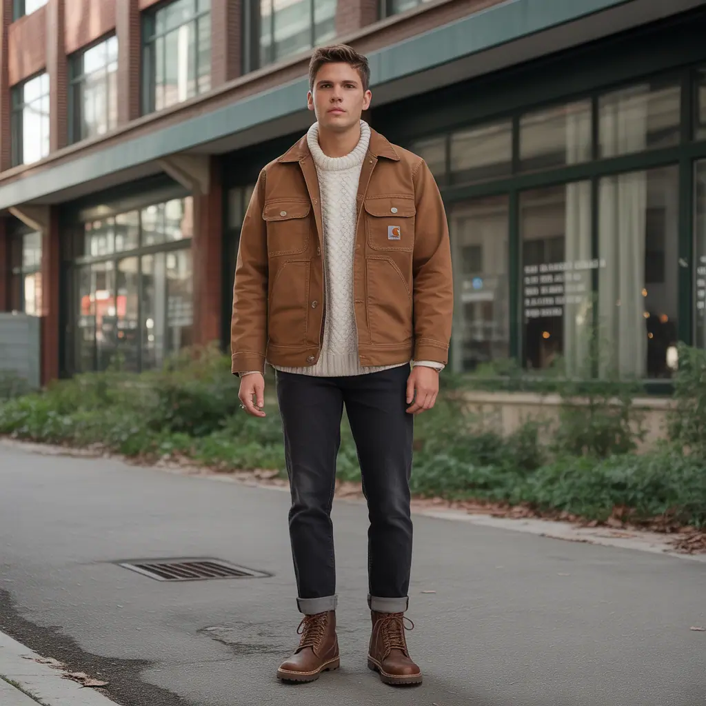 brown carhartt jacket outfit