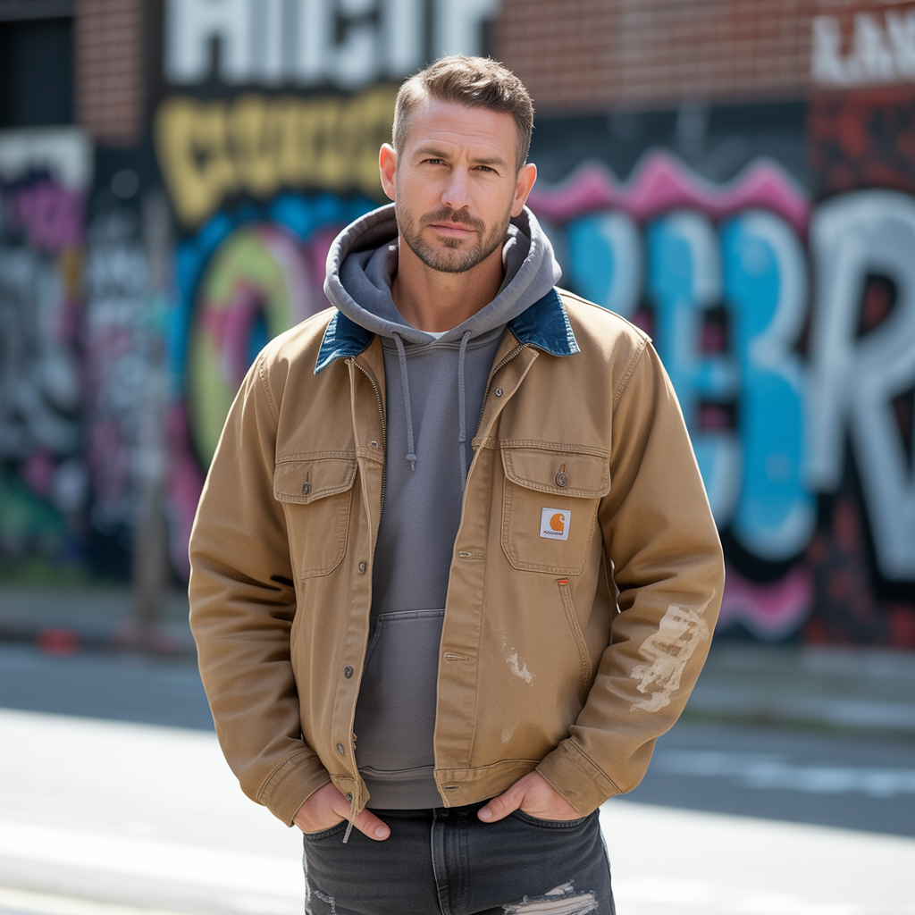 brown carhartt jacket outfit