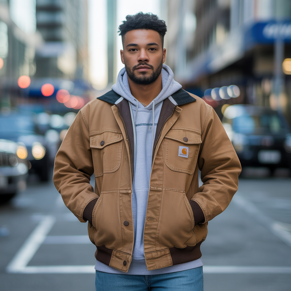 brown carhartt jacket outfit