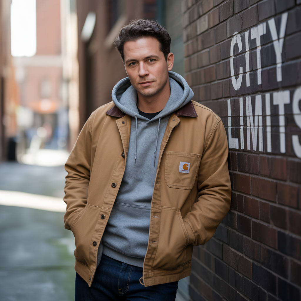 brown carhartt jacket outfit