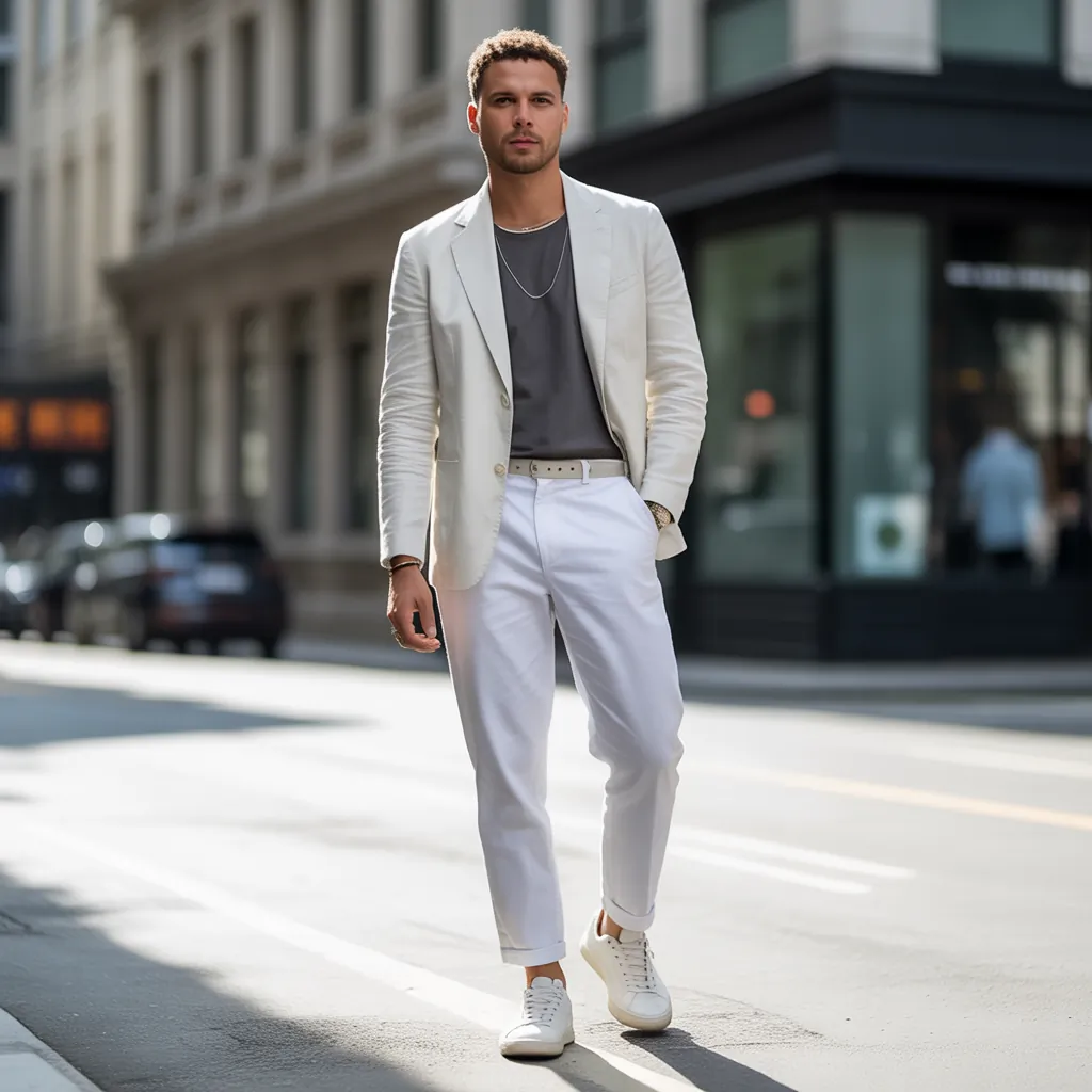 cool white pants outfit men