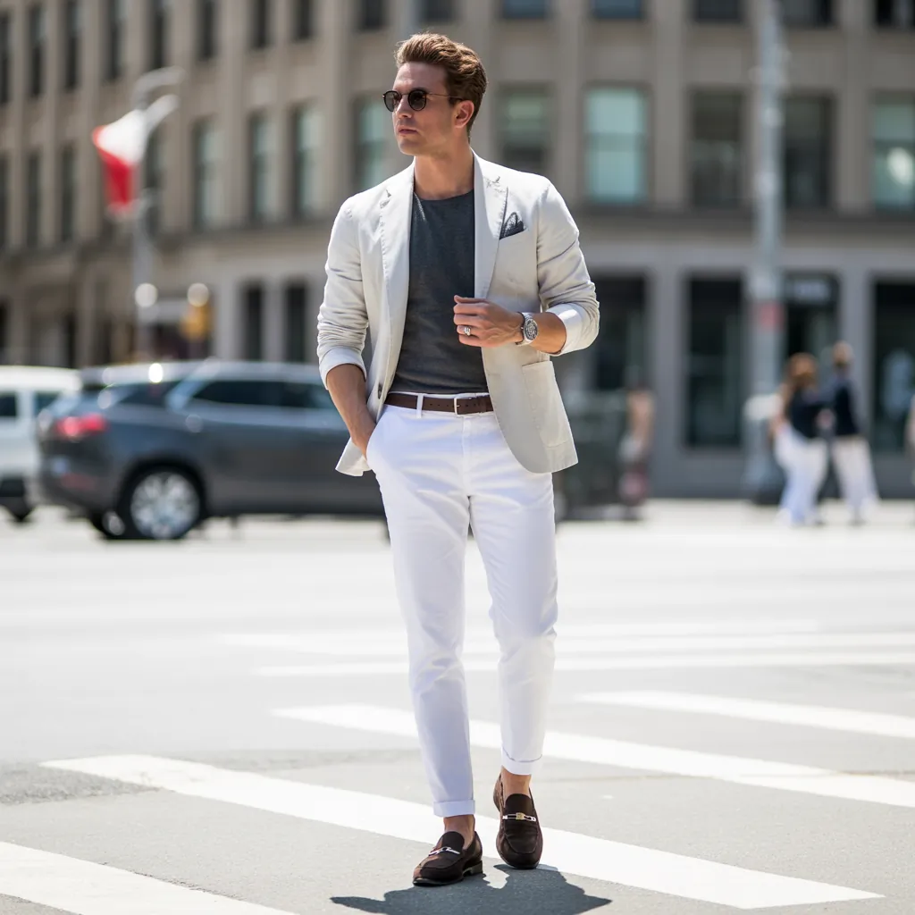 cool white pants outfit men