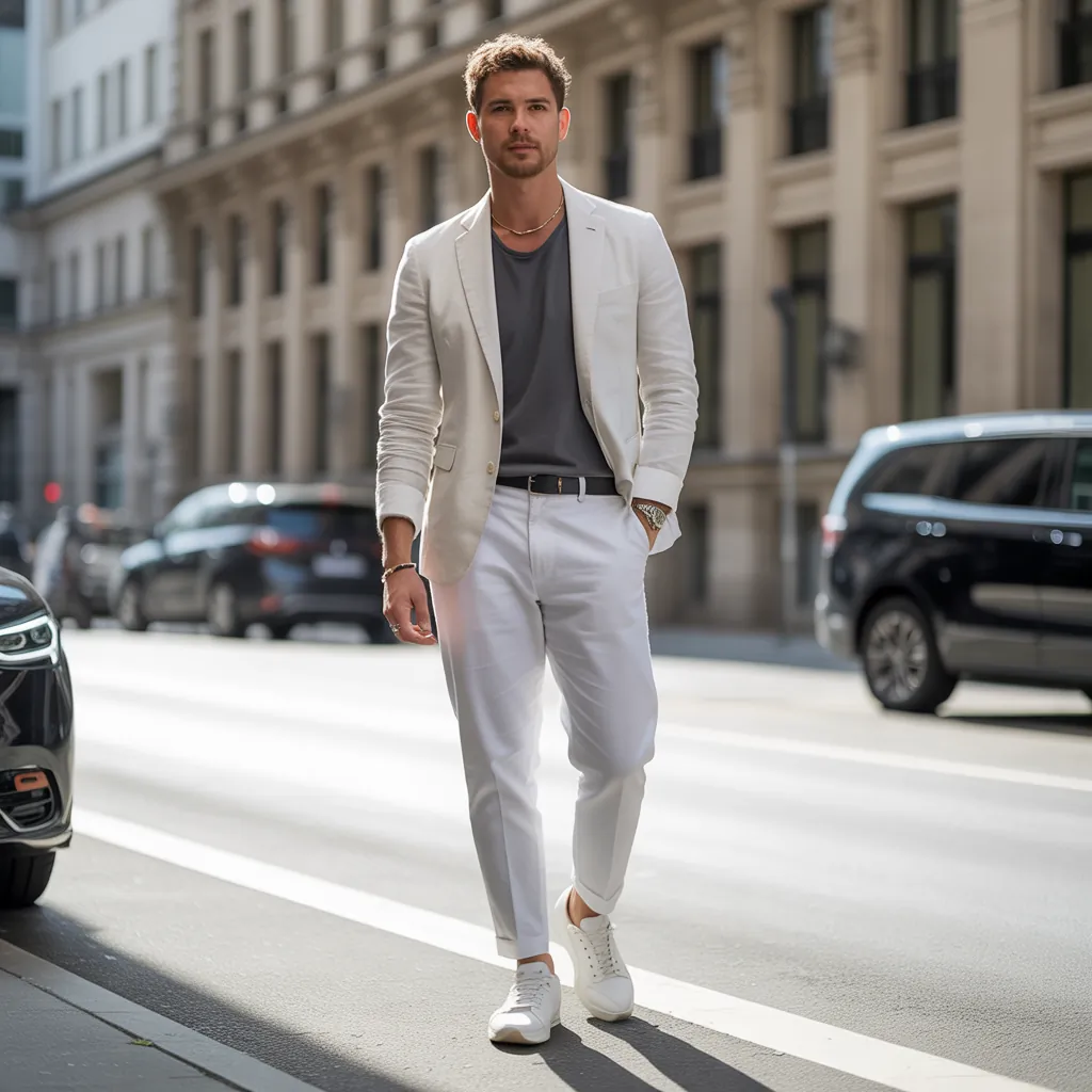 cool white pants outfit men