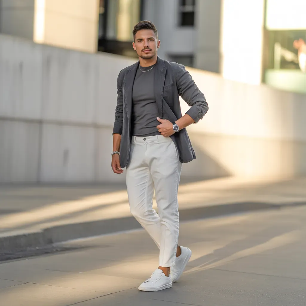 cool white pants outfit men