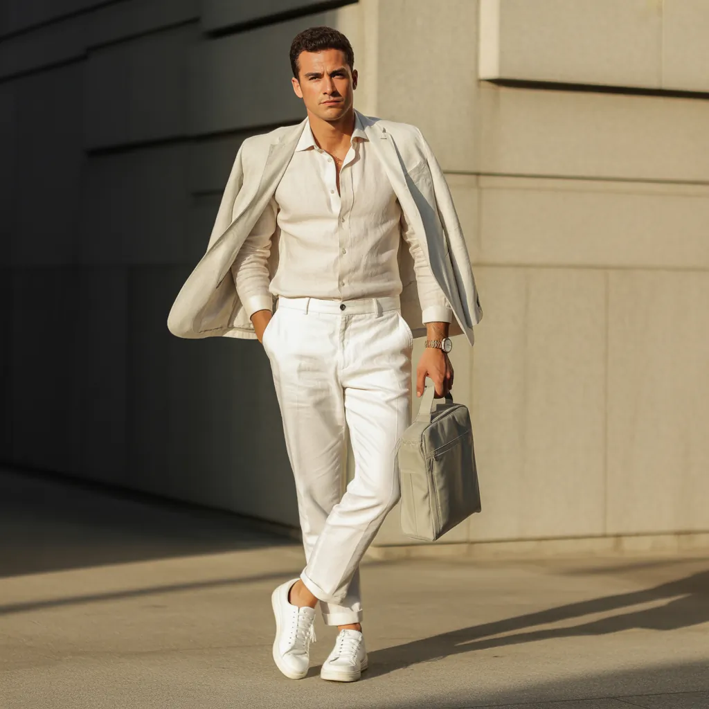 cool white pants outfit men