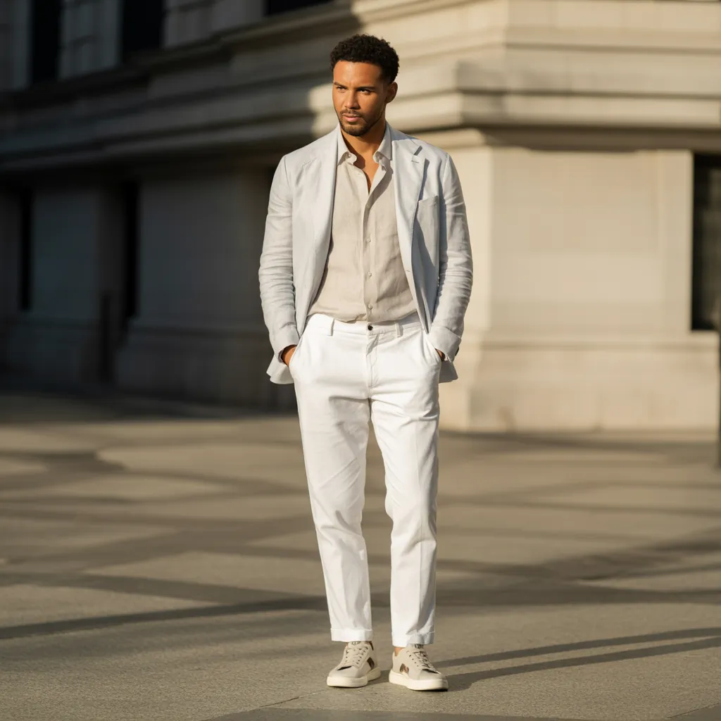 cool white pants outfit men
