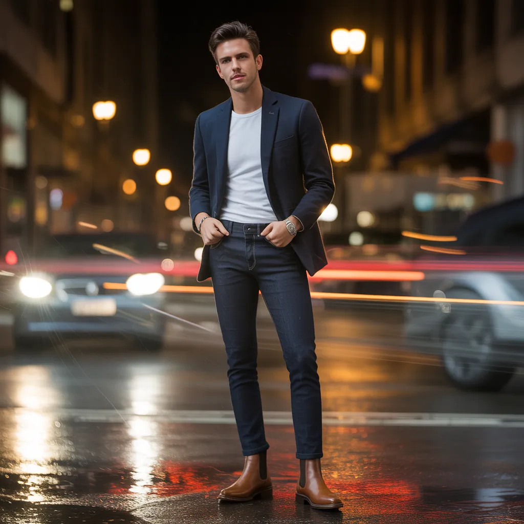 dark blue jeans outfit men