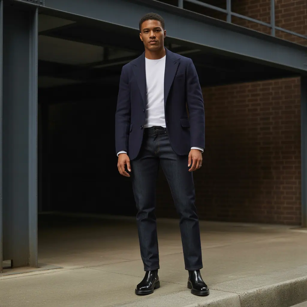 dark blue jeans outfit men