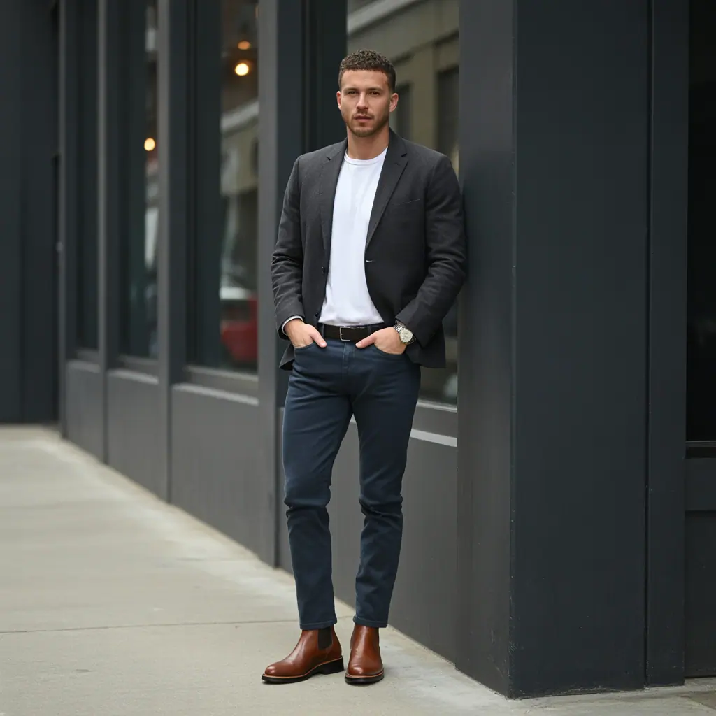 dark blue jeans outfit men