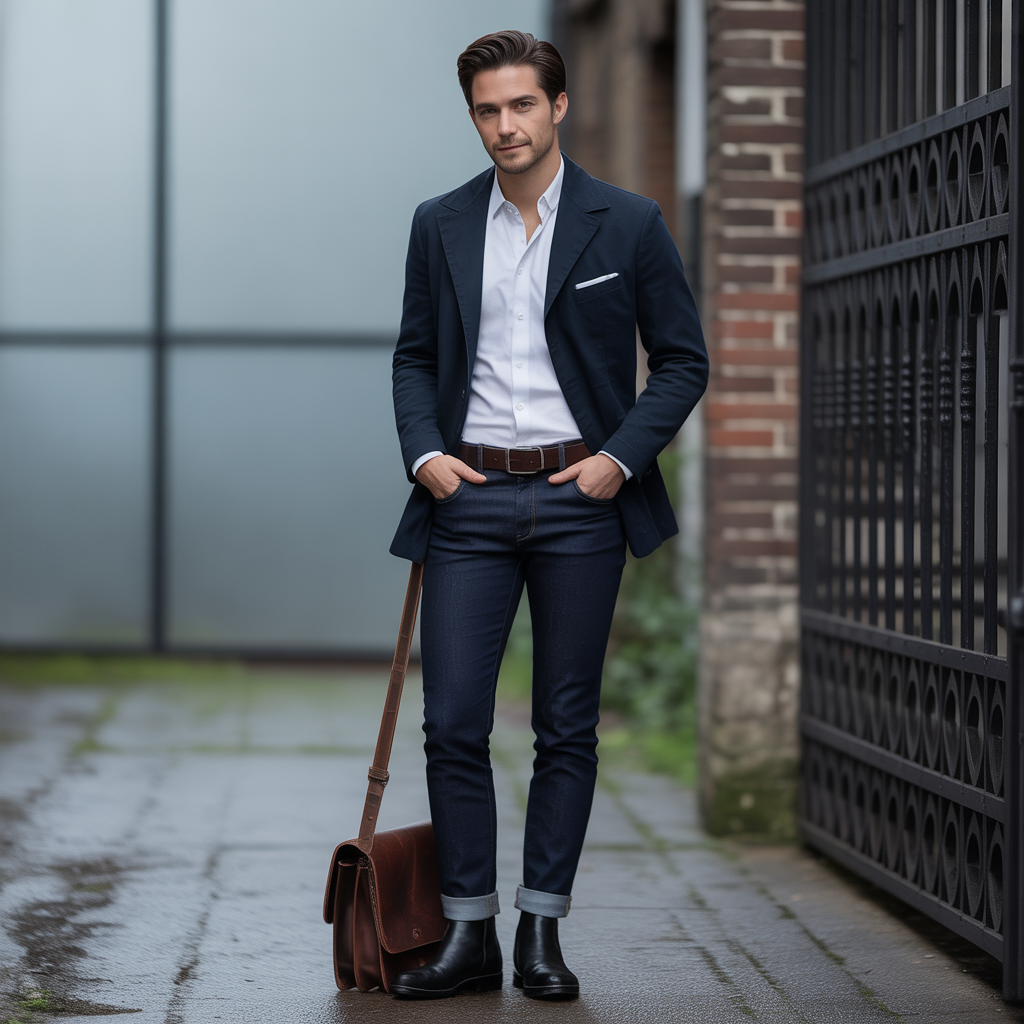 dark blue jeans outfit men