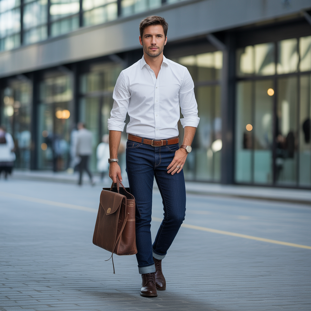 dark blue jeans outfit men