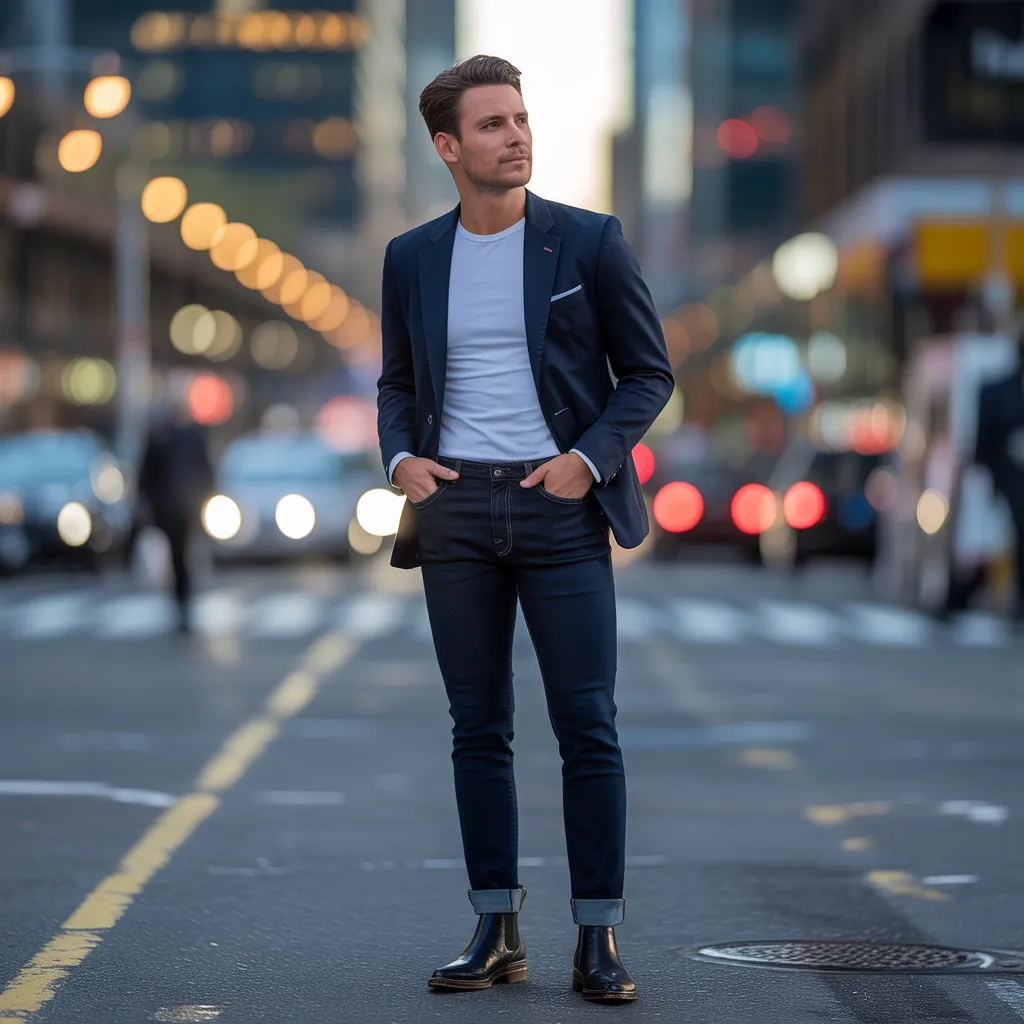 dark blue jeans outfit men