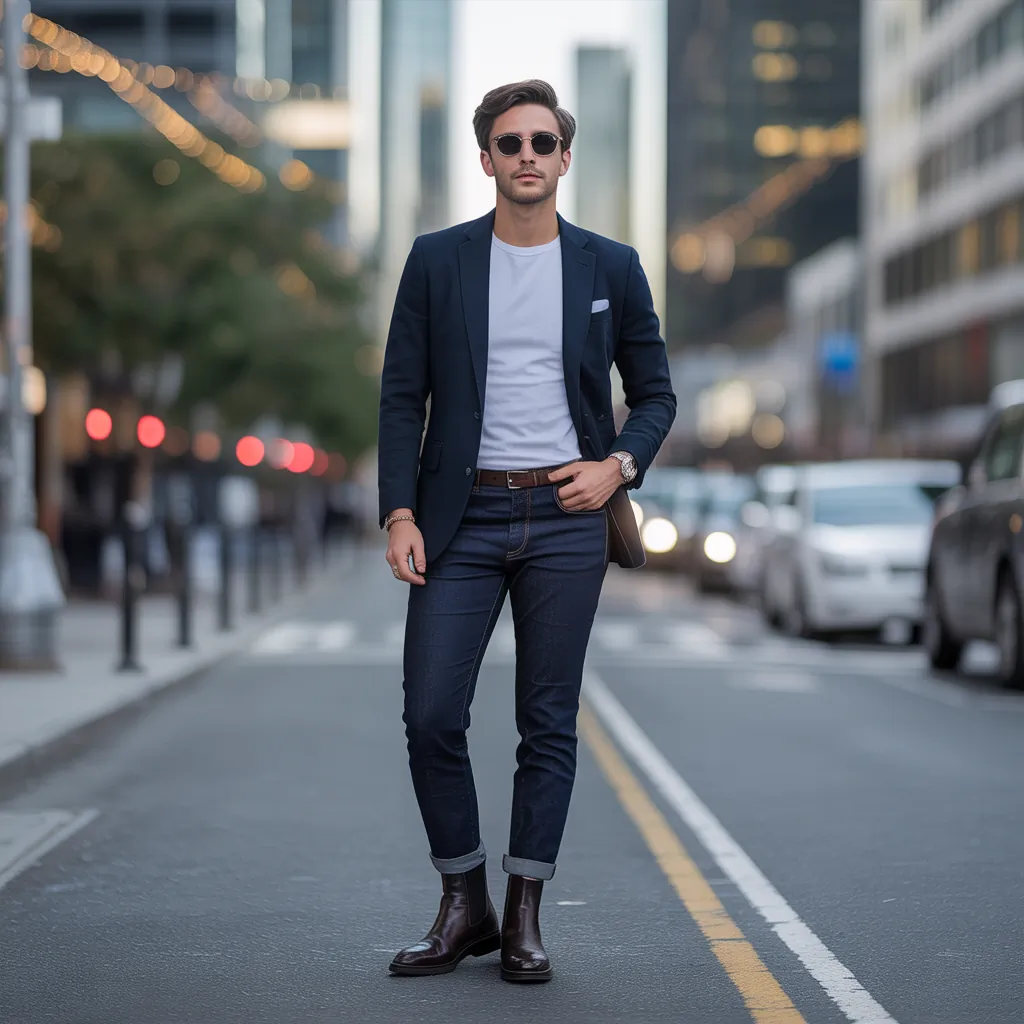 dark blue jeans outfit men