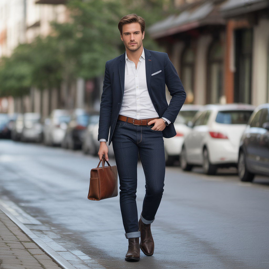 dark blue jeans outfit men