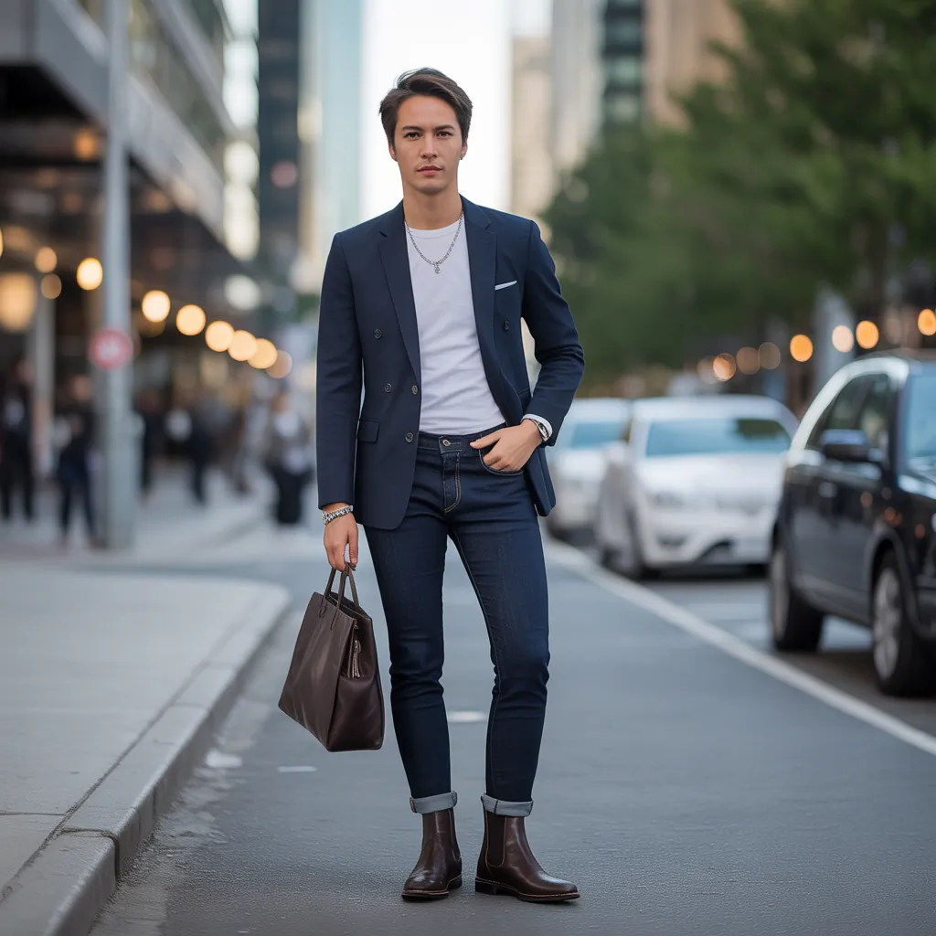 dark blue jeans outfit men