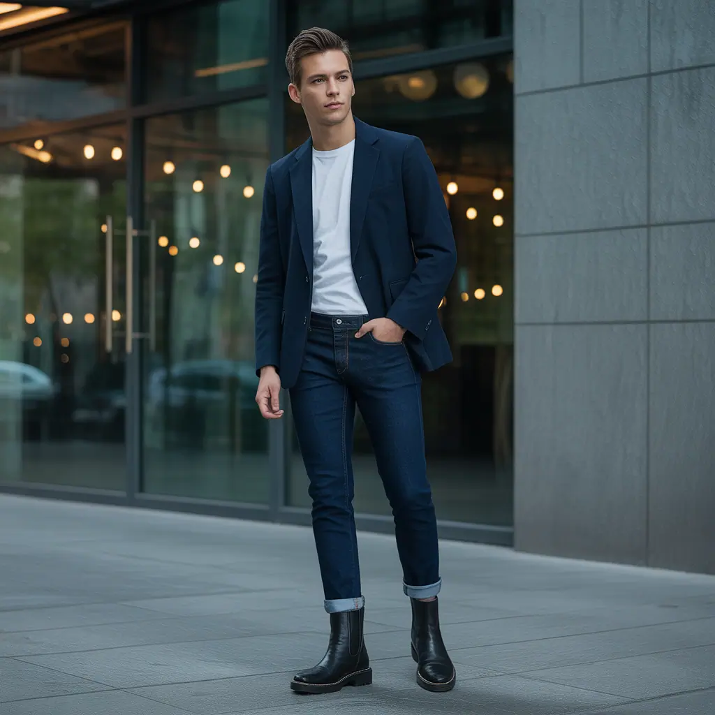 dark blue jeans outfit men