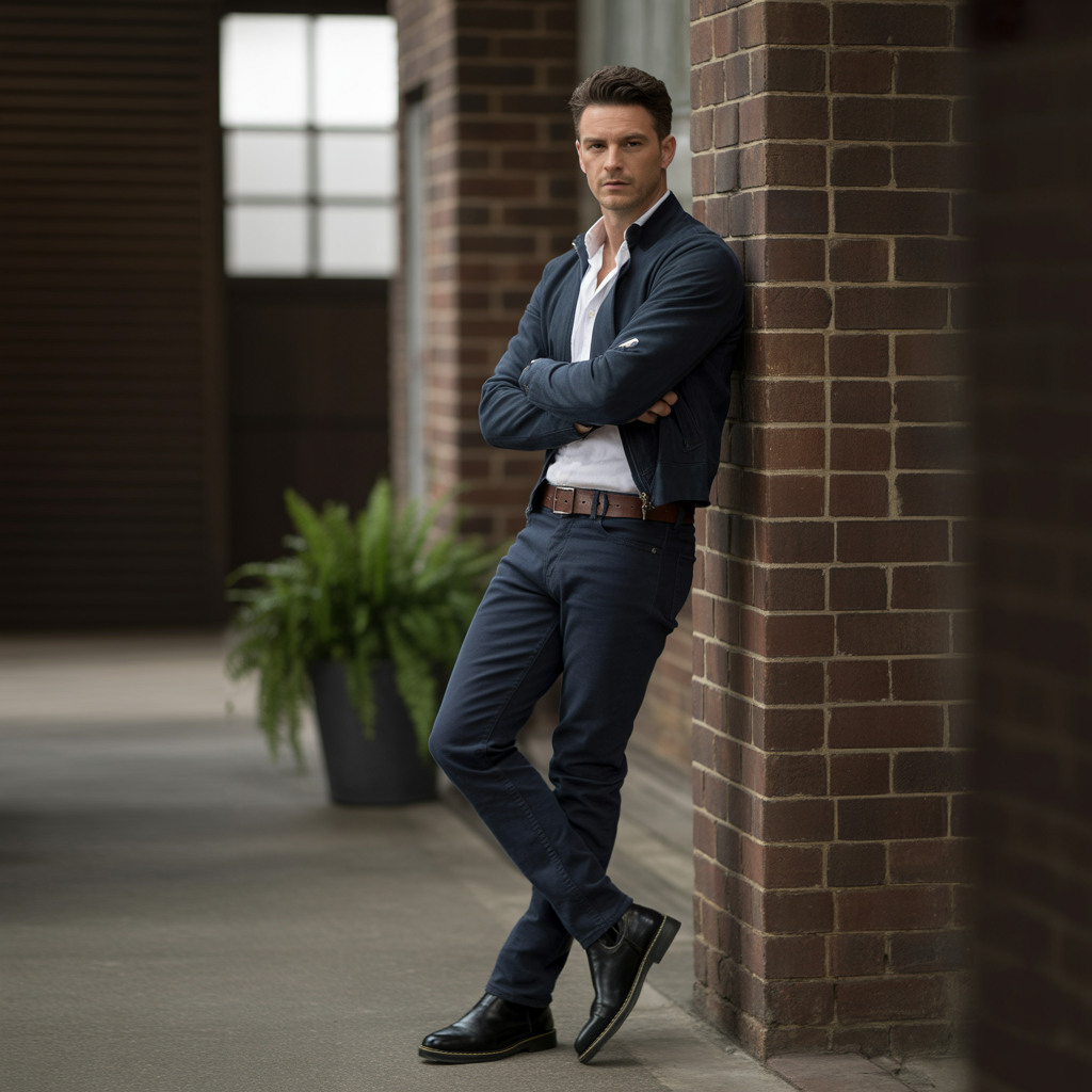 dark blue jeans outfit men