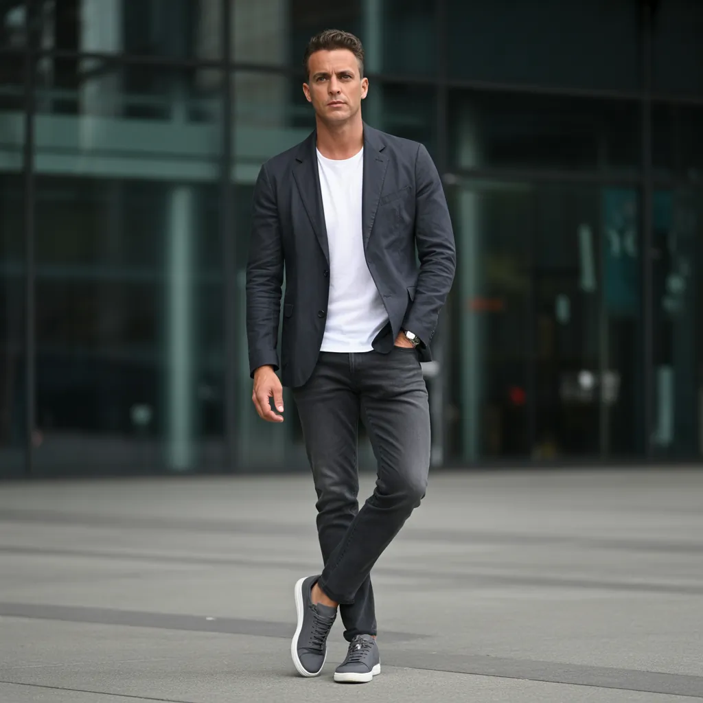 dark blue jeans outfit men