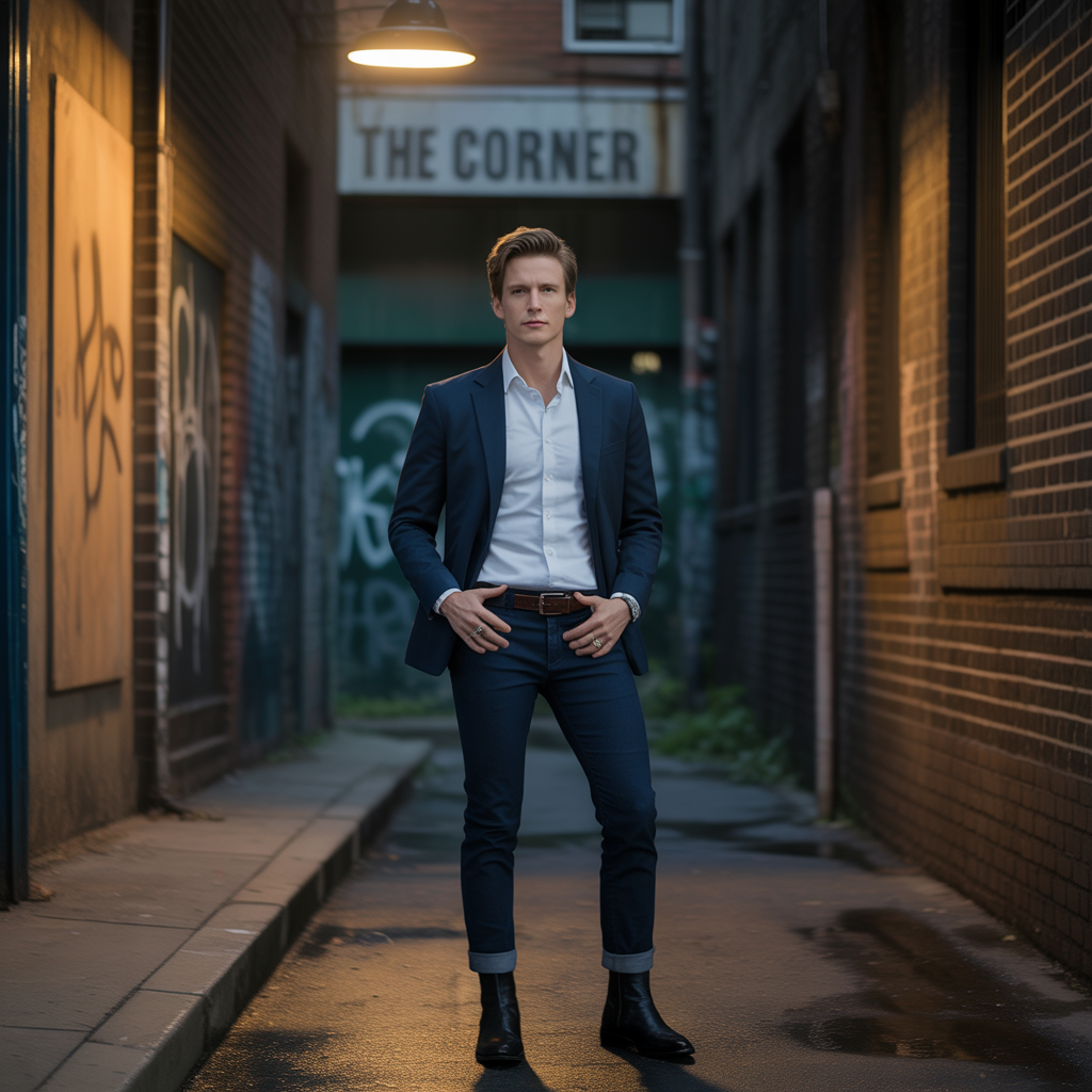 dark blue jeans outfit men