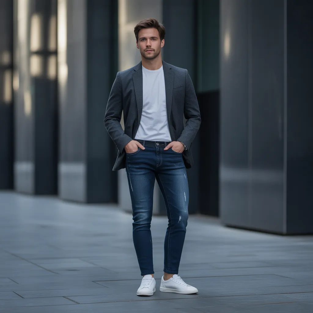 dark blue jeans outfit men